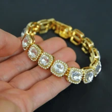 Pulseira quadrada de strass cubana estilo hip hop Miami, 1 peça, para homens e mulheres, adequada para uso diário