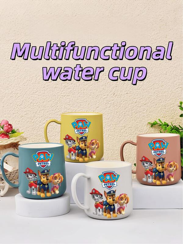 1Pc Paw Patrol One Cup Dual-Purpose Multi-Function Large-Capacity Water Cup White Blue Red Yellow Anti-Fall Sturdy And Durable Double-Layer Thickened Handle Easy To Use Suitable For Christmas Gifts Birthday Gifts