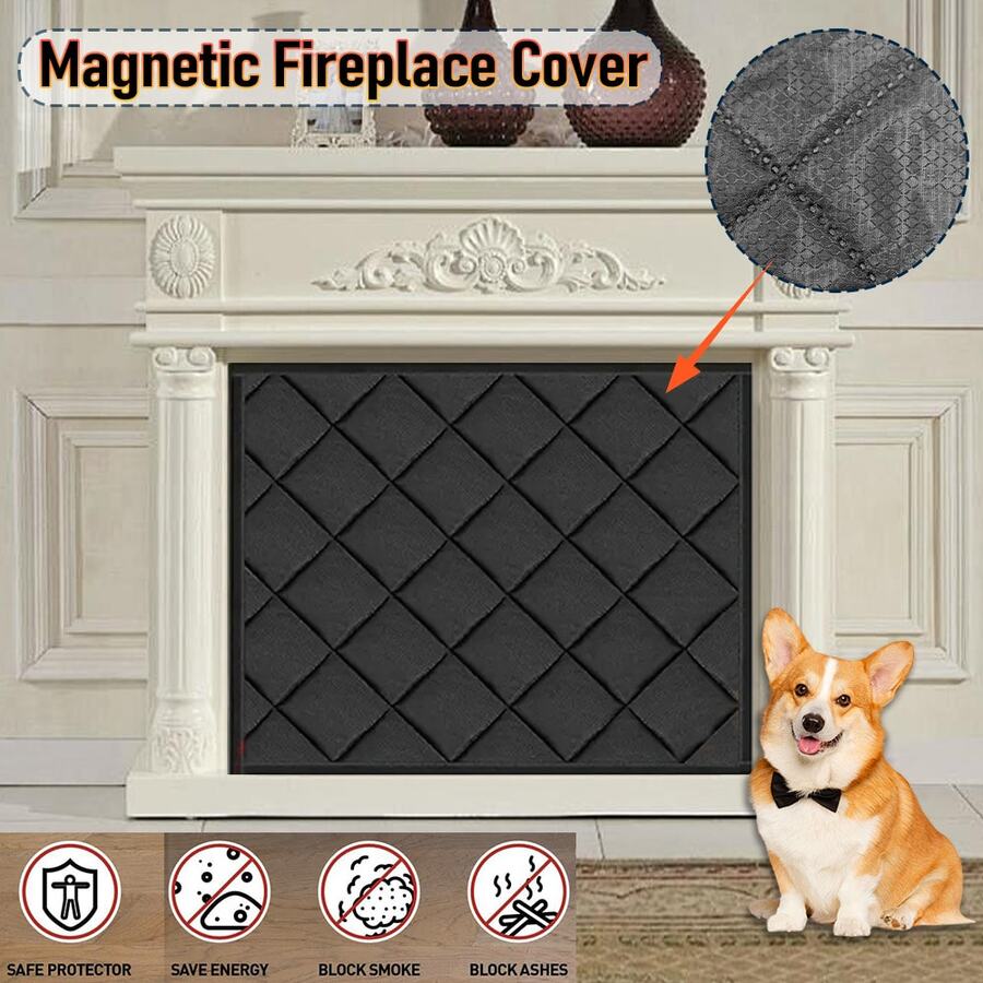 AIYYIPA 1PC AIYYIPA Magnetic Fireplace Cover - Fireplace Blanket For Block Cold Air Reduce Energy Costs, Fireplace Barrier For Pets/Insects/ Ashes, Windproof Winter Fireplace Screen, Home Heating Decoration, Pet Friendly