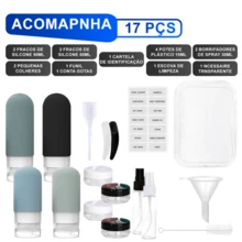 Silicone Travel Kit, Jars, Cream, Shampoo, Conditioner, Cosmetics, 17 Pieces - Multicolor - View 3