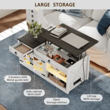 HNEBC 48" Farmhouse Coffee Table With Lifting Top, LED Center Table With Human Sensor Light,Lift Top Coffee Table With Charging Station,Outlets,Drawer,Hidden Storage Compartment,Living Room - Xem 3