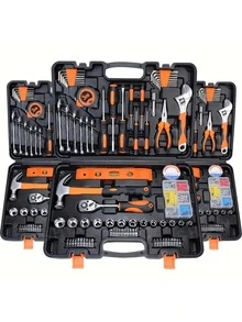 46pcs Multifunctional Car Repair Tool Kit, Ratchet Wrench Set Including Sockets, 1/4" Drive, Chrome Vanadium Steel Extensions, For Automotive Maintenance And Home Use - Chrome Plated Steel Construction