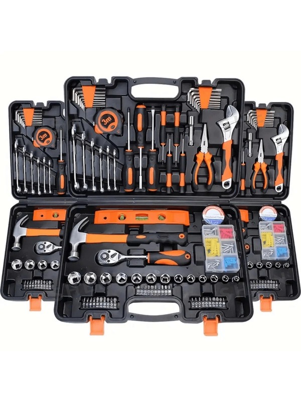46pcs Multifunctional Car Repair Tool Kit, Ratchet Wrench Set Including Sockets, 1/4" Drive, Chrome Vanadium Steel Extensions, For Automotive Maintenance And Home Use - Chrome Plated Steel Construction