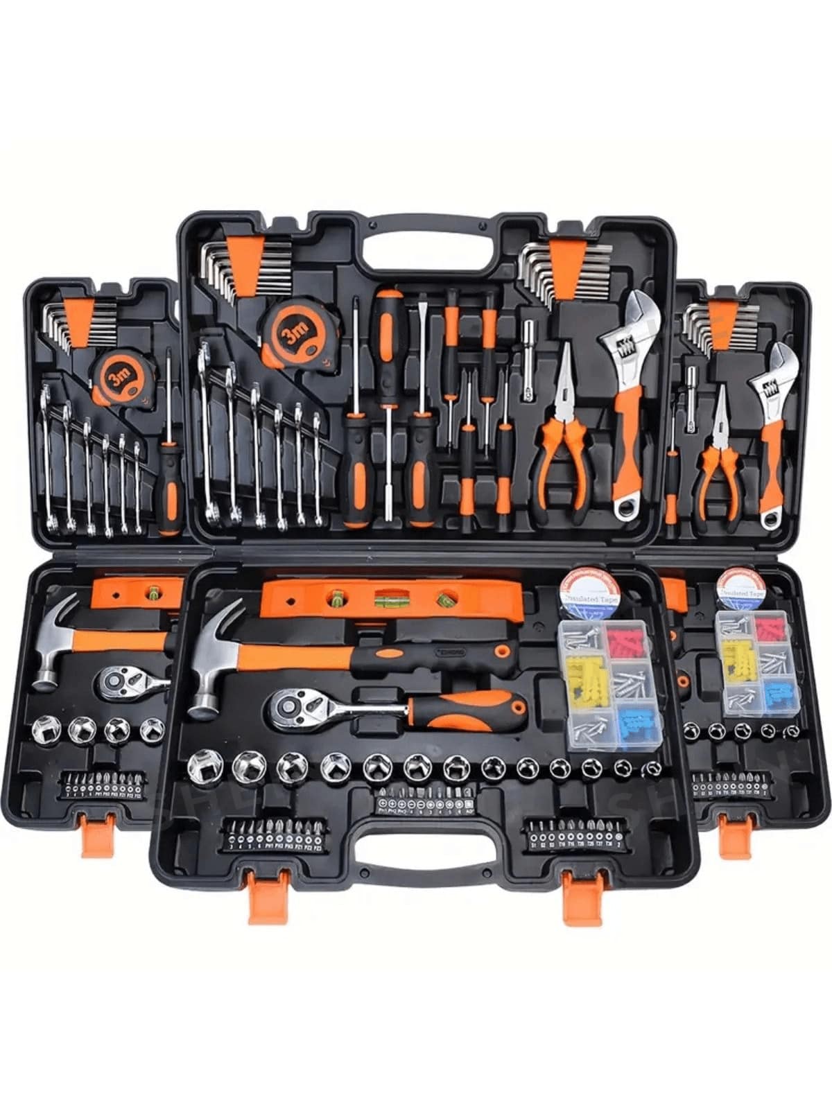 46pcs Multifunctional Car Repair Tool Kit, Ratchet Wrench Set Including Sockets, 1/4" Drive, Chrome Vanadium Steel Extensions, For Automotive Maintenance And Home Use - Chrome Plated Steel Construction