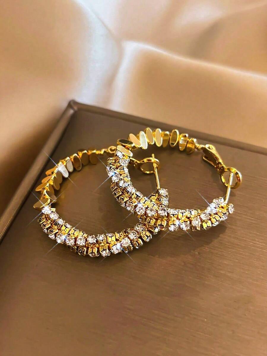 1 Pair Shiny Elegant Golden Hoop Earrings, Oversized Women's Everyday Jewelry, Suitable For Party, Wedding, Holiday, Girls & Mothers Gift