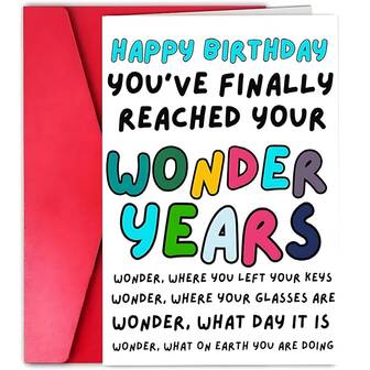 1 pieza Tarjeta de cumpleaños divertida de The Wonder Years | Tarjeta de felicitación humorística, diseño juguetón, texto colorido - Perfecta para celebraciones de cumpleaños 40, 50, 60, 70