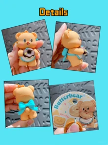Adorable Butter Bear Keychain Pendant, Cartoon 3D Shape, Cute Butter Bear with Donut, Colorful Beads and Bow, Unique Design for Bag, Purse, or Key Ring, Fun and Whimsical Fashion Accessory for All Ages, Perfect for Daily, Travel, Use, Whimift for Herute Ato7, Cute Ato7, - 奶油小熊 - 查看 4