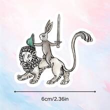 Lustiger mittelalterlicher Ritter-Hase, der auf einem Löwen reitet, Vinyl Aufkleber - verspieltes Fantasy-Design mit Schwert & Schild, Vinyl für Handyhüllen, Laptops, Koffer, Schutzhelme, Trinkgläser - einzigartiges Geschenk