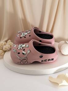 女士可爱图案透气一脚蹬凉鞋，百搭，室内外穿着舒适，时尚