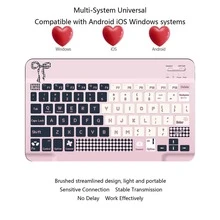 超薄可充电蓝牙键盘，便携式紧凑型无线键盘（150mAh），兼容三星Galaxy Tab平板电脑、安卓、Windows智能手机、iOS iPad，2026年圣诞/新年礼物（粉色和黑色格子） - 粉紅黑色 - 查看 3