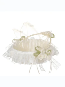 1 件蕾丝面料婚礼花篮新娘伴娘手持花篮婚礼仪式装饰万圣节情人节 - 米色 - 查看 8