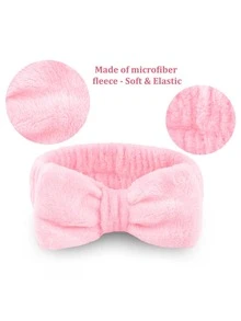 3件套SPA面部护理头带，1条纯色沐浴头带和2条沐浴腕带（蝴蝶结头带、头带+腕带、毛巾腕带）——可重复使用的SPA头带和腕带，纯色蓬松头带，毛绒发带，瑜伽头带，超细纤维头带，女士腕带，化妆头带，带可调节松紧带——适合浴室清洁、旅行必备和礼品 - 彩色 - 查看 6