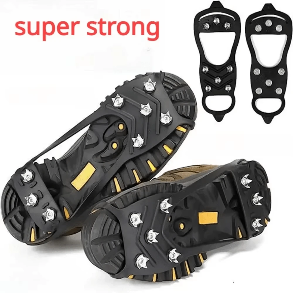 1 Pair 8-Teeth Anti-Slip Shoe Covers, Secure Fit Design For Stable Traction, Ideal For Winter Snow Activities, Outdoor Snow Boots, Hiking And Light Climbing - Black - View 1