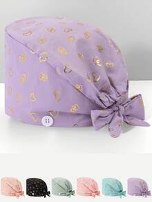 1 件女士优质涤纶材质小心形铝箔印花工作帽/护士帽 - 抗菌、防尘 - 适用于医院手术护士、美容专业人员、管家和清洁工人