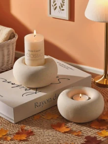 1件套白色陶瓷烛台 - 创意简约家居装饰，适用于餐桌和书桌，圆形烛台，餐桌、婚礼、节日家居装饰，圣诞节和新年理想之选 - 彩色 - 查看 6