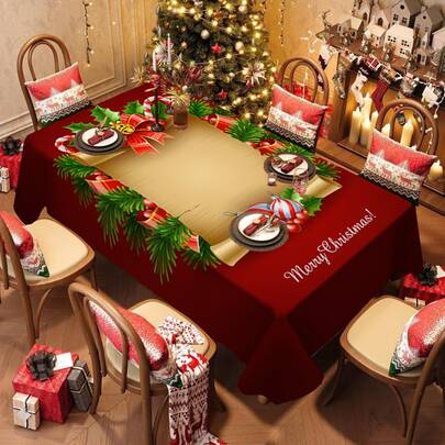 1/20 Stücke Weihnachtstischdecke mit Weihnachtsbeeren, Schleifen, Zuckerstangen Muster Design - Festliche Tischdecke für Catering, Partys und Heimdekoration - Strapazierfähiges Material, perfekt als Weihnachtsgeschenk und für Neujahrsfeiern, Weihnachtstischdekoration