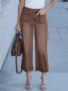 新款女式七分水洗牛仔裤，时尚性感长裤 - 銅色 - 查看 2