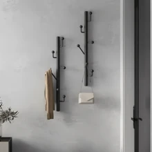 1个壁挂式衣帽架，黑色金属立式帽架，悬浮式衣钩，适用于悬挂外套/包包/围巾，玄关/办公室/走廊/浴室悬挂式收纳架