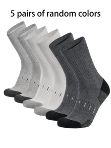 5 Pares de Meias Cano Médio Tipo Crew para Homens, Absorventes de Umidade e Respiráveis.