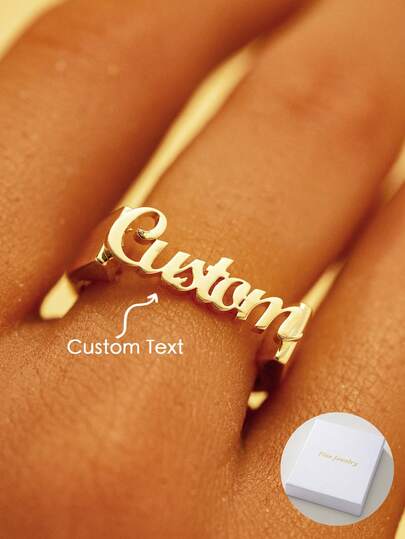 Customized Stainless Steel Simplistic English Name Ring, Golden Personalized Cursive Font Name Band Jewelry, Perfect Gift For Valentine's Day, Halloween, Christmaswith Neutral And Accessories, Suitable For Music Festivals