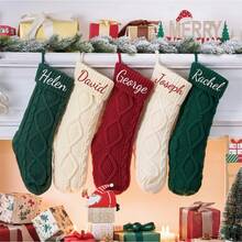 1 pièce Bas de Noël personnalisé de 18 pouces pour la famille, bas de Noël style patchwork 2025 brodé, bas tricoté avec nom, cadeau de Noël, décoration de vacances, décoration d'intérieur