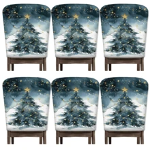 2/4/6pcs Christmas Tree Pattern Linen Chair Covers, Home Decor, Suitable For Christmas Gifts, Christmas Decoration, Daily Home, Living Room, Dining Room, Garden, Hotel, Washable Polyester Material Chair Seat Cushion Covers