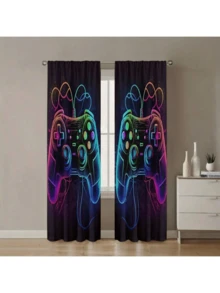 2pcs Gaming Theme Curtains, Featuring Prominent Headphone And Gamepad Patterns - Modern Art Style, Provide Privacy, Suitable For Bedroom, Living Room, Office Or Dorm - Polyester Fabric, Machine Washable, Gaming Room Decor - Multicolor - View 10