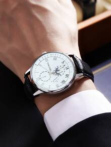 Set 2 Jam Tangan Pria, Jam Tangan Quartz Pria Gaya Sederhana, Cocok untuk Pemakaian Sehari-hari, Acara Bisnis dan Santai, Cocok untuk Dipakai Setiap Hari - Hitam - View 2