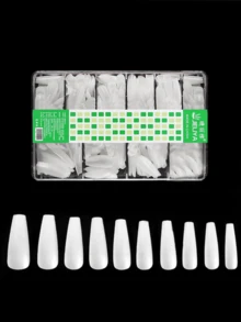 504 pezzi di punte per unghie a forma di bara, toppe per unghie in acrilico senza cuciture in opaco/trasparente/bianco latte, adatte per unghie finte, 10 misure per uso fai-da-te a casa e in salone, punte di alta qualità, arte di unghie, unghie finte per manicure fai-da-te e saloni di bellezza