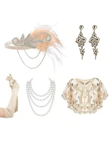 1920s Vintage Style Party Costume Set - Suitable For Fashion Enthusiasts Seeking Classic Retro Style To Attend Vintage Themed Events, Halloween - Multicolor - View 12