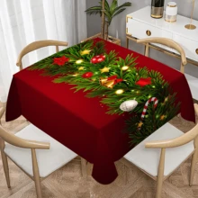 1/20 pièces Nappe de Noël avec motif de boules de Noël, cloches, cannes en bonbon - Nappe de table festive pour la restauration, les fêtes et la décoration de la maison - Matériau durable, parfait pour les cadeaux de Noël et les célébrations du Nouvel An, décorations de table de Noël