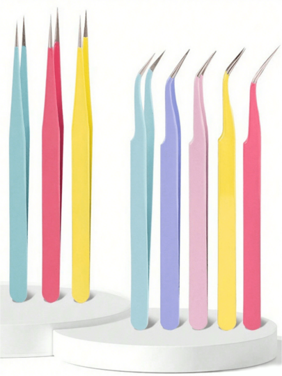 Macaroon Color Stainless Steel Tweezers DIY Tool Set, Jewelry Making Tools Combo Include Anti-Static Bent & Straight Tweezers