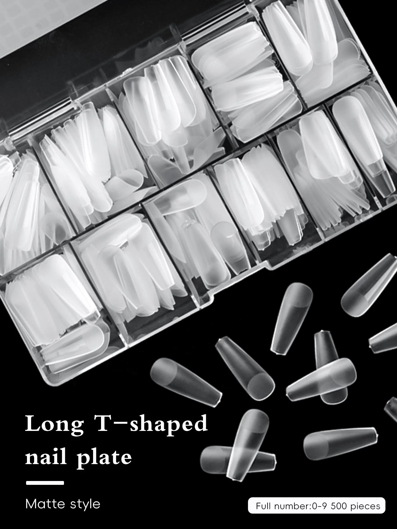 504 pezzi di punte per unghie a forma di bara, toppe per unghie in acrilico senza cuciture in opaco/trasparente/bianco latte, adatte per unghie finte, 10 misure per uso fai-da-te a casa e in salone, punte di alta qualità, arte di unghie, unghie finte per manicure fai-da-te e saloni di bellezza