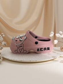 女士可爱图案透气一脚蹬凉鞋，百搭，室内外穿着舒适，时尚