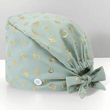 1 件女士优质涤纶材质小心形铝箔印花工作帽/护士帽 - 抗菌、防尘 - 适用于医院手术护士、美容专业人员、管家和清洁工人