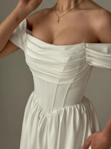 Off Shoulder Corset Wedding Dress,Basque Waist Evening Party Dress Birthday Party Dress,Romantic Church Ceremony Wedding Dress,Suitable For Wedding,Dating,Party,Singles' Party,Vacation,Formal Occasions,Dinner Dress,Prom Dress,Homecoming Dress,Cocktail Party,Wedding Guest Dress,Graduation - 白色 - 查看 3