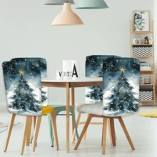 2/4/6pcs Christmas Tree Pattern Linen Chair Covers, Home Decor, Suitable For Christmas Gifts, Christmas Decoration, Daily Home, Living Room, Dining Room, Garden, Hotel, Washable Polyester Material Chair Seat Cushion Covers