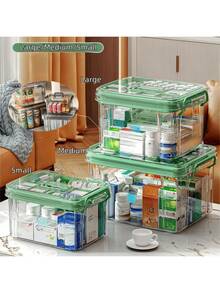 1pc Large Capacity Medical Storage Box, Lightweight Gray Color With Sturdy Handle And Secure Lid - Multi-Layer Transparent Plastic Organizer Box, Suitable For Home And Office, Durable, Easy To View And Space-Saving, Medication Storage Box, Multilayer Design, High-Quality Structure, Ideal For Healthcare Professionals