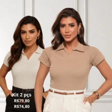 Women's Casual Elegant Polo Neck Shirt BlouseCasualElegantCuteCottonOffice - 米色和奶油色 - 查看 1