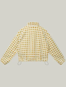 Sherpa Checkered Jacket For Women Plaid Zip Up Fleece Jacket With Pockets Winter Fall Fuzzy Cropped Coats - Yellow - View 3