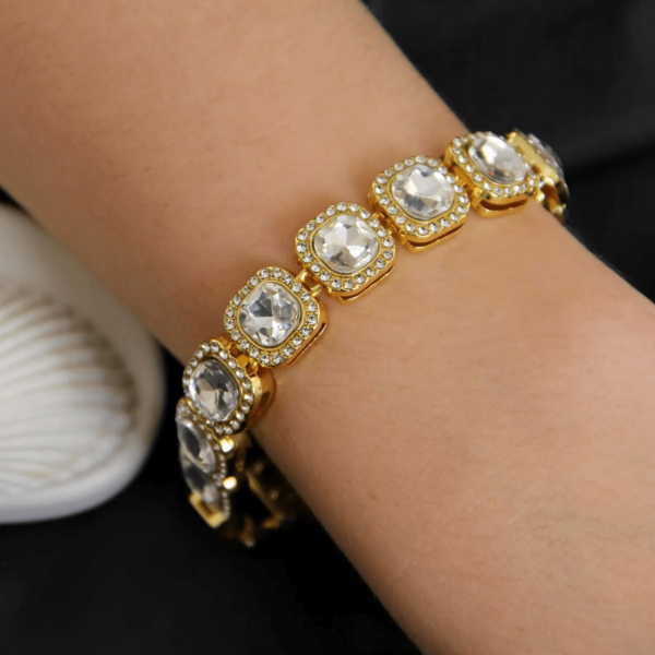 1 pieza Pulsera cubana de eslabones cuadrados con rhinestones estilo hip hop de Miami, adecuada para uso diario tanto para hombres como para mujeres