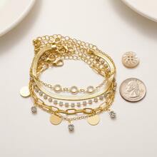 5Pcs/Set Gold Jewelry Bracelet Set, With Water Droplets, Sequins, And Cuban-Style Bracelets Design For Women, Great For Christmas/Halloween/Valentine's Day - Bạc - Xem 8