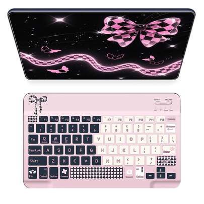 Teclado Bluetooth recargable ultra delgado, teclado inalámbrico portátil y compacto (150mAh), compatible con tabletas Galaxy, Android, teléfonos inteligentes Windows, iPad iOS, regalo de Navidad/Año Nuevo 2026 (a cuadros rosa y negro)