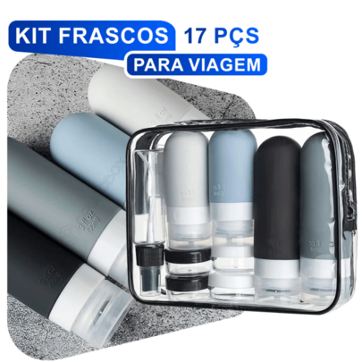 Kit Potes Frascos Silicone Viagem Creme Shampoo Condicionador Cosméticos 17 Peças