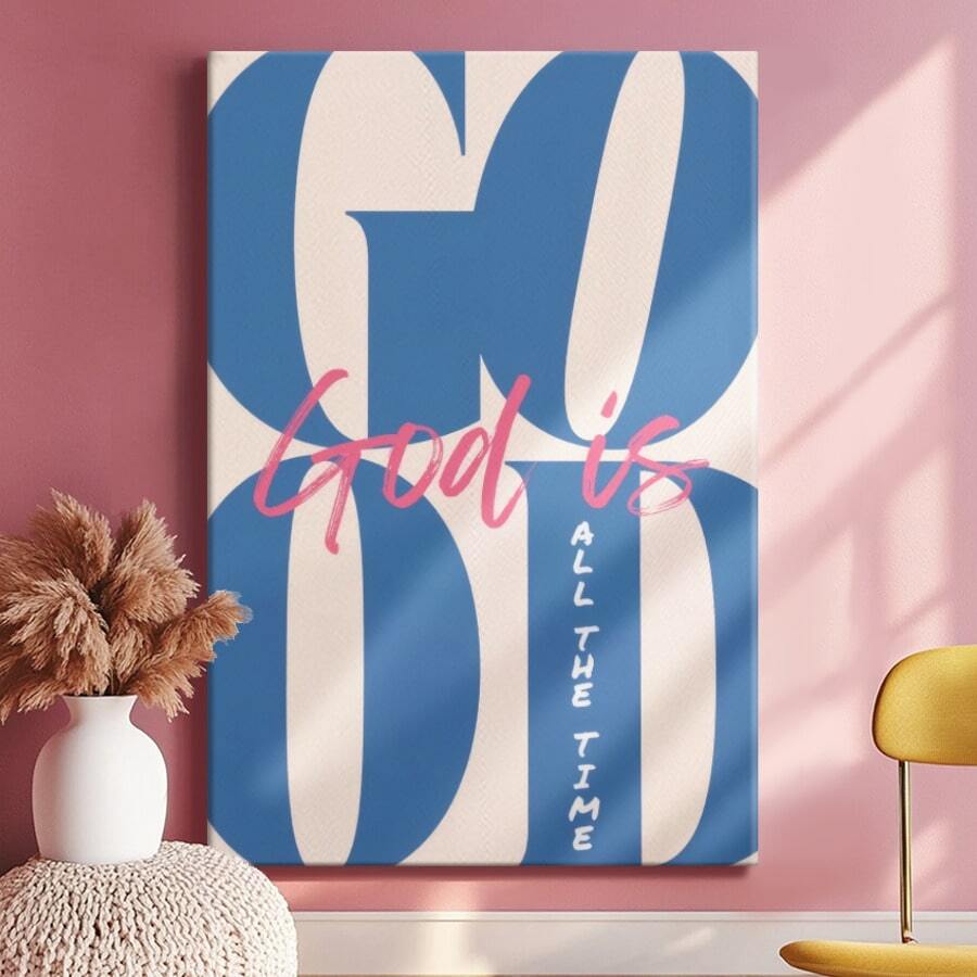 1pc Blue Is Good All The Time Inspirational Christian Wall Art Print Faith-Based Decor Black Biblical Scripture Art Modern Christian Decor, Framed Wall Art, Wrapped Canvas Poster Vintage Prints - Wrapped Framed Canvas, Vertical - 裱框畫布 - 查看 1