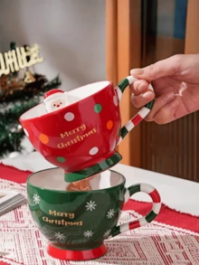 1 个圣诞马克杯，卡通姜饼人圣诞老人马克杯，容量大，非常适合圣诞节使用，完美的圣诞礼物。 - 彩色 - 查看 5
