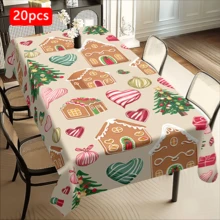 1/20 pièces Nappe de Noël, sapin de Noël, maison, éléments de Noël et autres motifs imprimés, nappe de style rétro, décoration de table et cadeau parfait pour les amis, convient pour la maison et la cuisine pendant la saison de Noël, Joyeux Noël