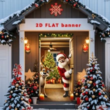 1 pièce Bannière de porte de Noël, en polyester, motif de paquet-cadeau du Père Noël, exquise avec 4 trous pour une suspension facile, convient pour la décoration de la porte d'entrée, du mur de la maison pour les fêtes de Noël et du Nouvel An