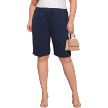 2-Piece Women's Bermuda Shorts Plus Size Duna Fabric Comfortable Fashion Kit - 黑色和海軍藍 - 查看 5