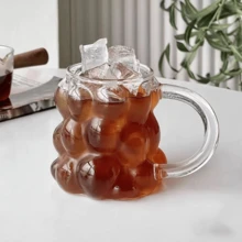 1 Piece 550ml Rippled Drinking Glass, Unique Coffee Mug, Aesthetic Tea Cup, Ribbed Glasses For Iced Coffee And Drinks, Modern Glassware, Summer Drinkware, Great For Home, Cafe, Travel, Stylish Cup For Coffee Or Tea, Great Gift Idea For Drink Lovers (No Straw) - Transparent - View 11